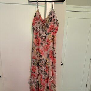 Parker BlackDevany Floral Cowl-Neck Sleeveless Chiffon Gown with Ruffle Trim